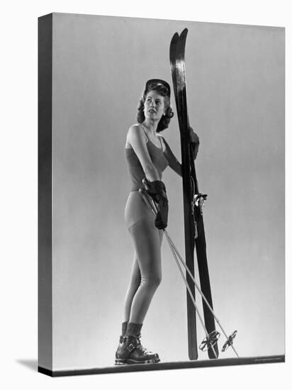 Model Wearing Long Wool Ski Underwear-Gjon Mili-Premier Image Canvas