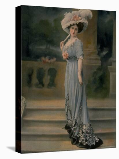 Model Wearing Pale Blue Robe de Diner, with Pink Rose Pinned to Bust and Large White Feathered Hat-Boissonnas & Taponier-Premier Image Canvas