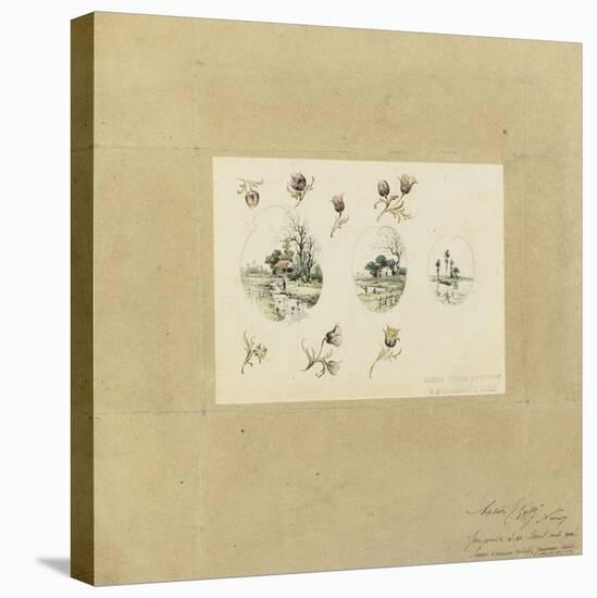 Modèle de décor pour un vase-cornet Louis XV : trois paysages lacustres inscrits dans des-Emile Gallé-Premier Image Canvas