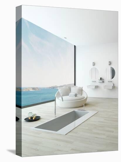 Modern Floor Bathtub Against Huge Window with Seascape View-PlusONE-Premier Image Canvas
