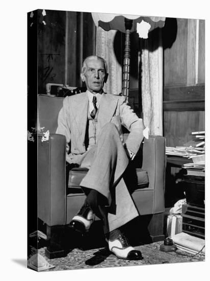 Mohammed Ali Jinnah, Pres. of India's Moslem League, Dressed in Western-Style Suit in his Study-Margaret Bourke-White-Premier Image Canvas