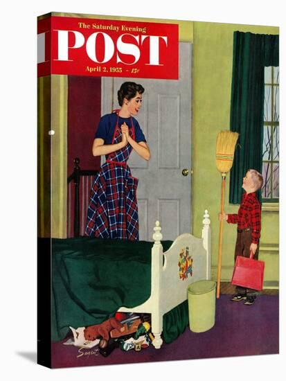 "Mom, I Cleaned My Room!" Saturday Evening Post Cover, April 2, 1955-Richard Sargent-Premier Image Canvas