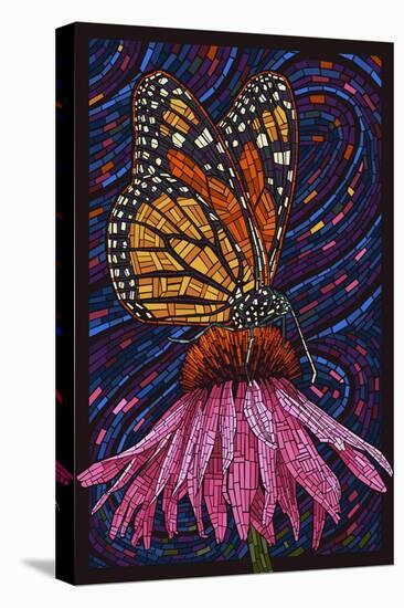 Monarch Butterfly - Paper Mosaic-Lantern Press-Stretched Canvas