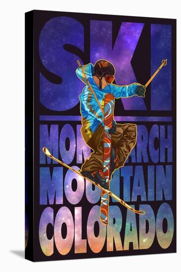 Monarch Mountain, Colorado - Milky Way Skier-Lantern Press-Stretched Canvas