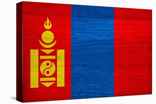 Mongolia Flag Design with Wood Patterning - Flags of the World Series-Philippe Hugonnard-Stretched Canvas