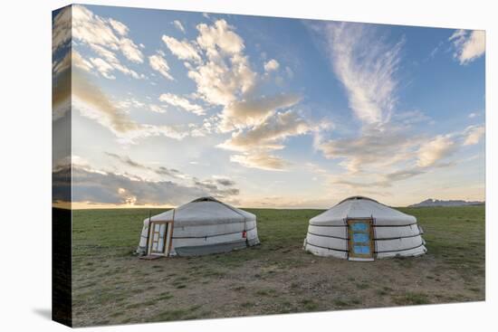 Mongolian nomadic traditional gers and clouds in the sky, Middle Gobi province, Mongolia, Central A-Francesco Vaninetti-Premier Image Canvas