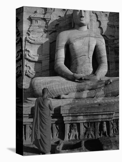 Monk in Front of the Seated Buddha Statue, Gol Vihara, Polonnaruwa, Sri Lanka, Asia-Bruno Morandi-Premier Image Canvas