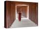 Monk in Walkway of Wooden Pillars To Temple, Salay, Myanmar (Burma)-Peter Adams-Premier Image Canvas