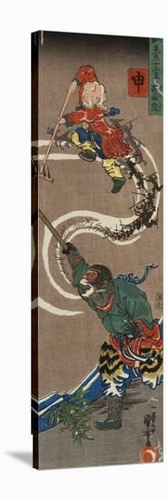 Monkey: Songoku (Sun Wu K'Ung) King of the Monkeys Conjuring an Army of Monkeys from the Air to…-Kuniyoshi Utagawa-Premier Image Canvas