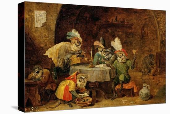 Monkeys Drinking And Smoking, 17th Century-David Teniers the Younger-Premier Image Canvas