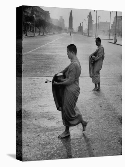 Monks Begging For Food at Dawn on Main Thoroughfare of Bangkok-Howard Sochurek-Premier Image Canvas