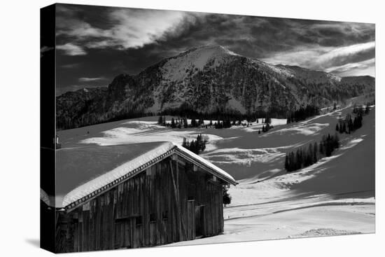 Monochrome Image of an Alpine Mountain Cabin in a Winter Landsca-Sabine Jacobs-Premier Image Canvas