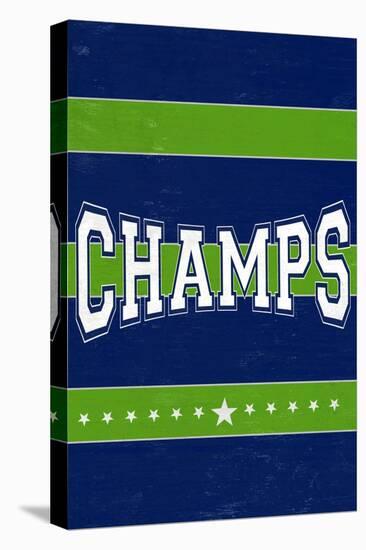 Monogram - Game Day - Blue and Green - Champs-Lantern Press-Stretched Canvas