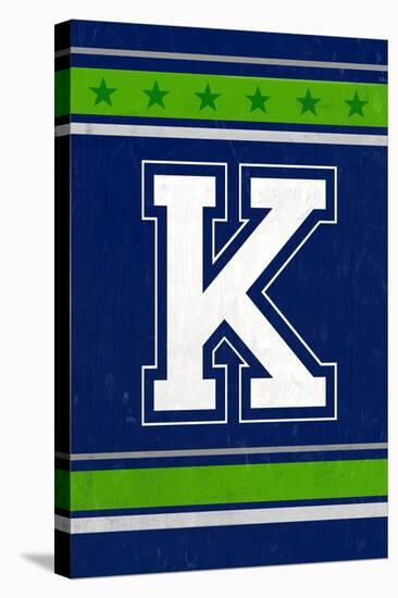 Monogram - Game Day - Blue and Green - K-Lantern Press-Stretched Canvas