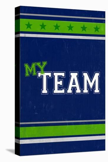 Monogram - Game Day - Blue and Green - My Team-Lantern Press-Stretched Canvas