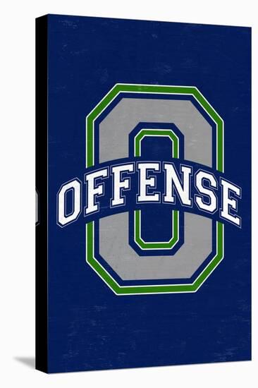 Monogram - Game Day - Blue and Green - Offense-Lantern Press-Stretched Canvas