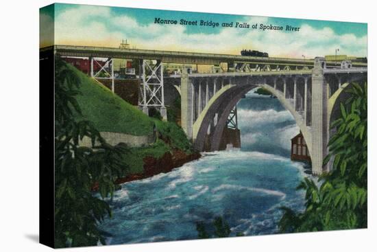 Monroe Street Bridge and Falls on Spokane River - Spokane, WA-Lantern Press-Stretched Canvas