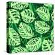 Monstera Leaves on Green Wave Background Pattern-katritch-Stretched Canvas