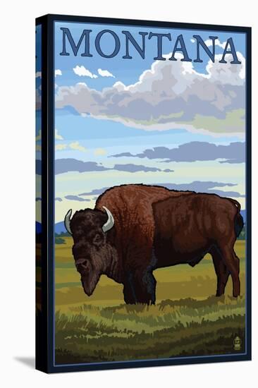 Montana - Bison Scene-Lantern Press-Stretched Canvas