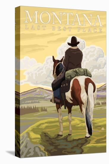 Montana, Last Best Place, Cowboy on Horseback-Lantern Press-Stretched Canvas