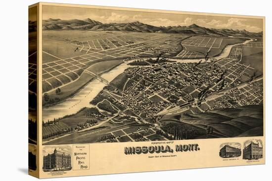 Montana - Panoramic Map of Missoula No. 2-Lantern Press-Stretched Canvas