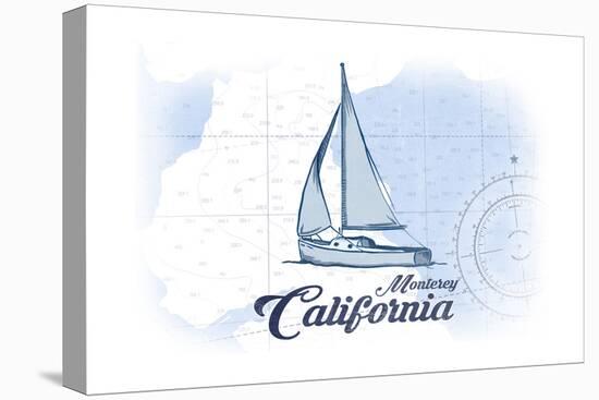 Monterey, California - Sailboat - Blue - Coastal Icon-Lantern Press-Stretched Canvas