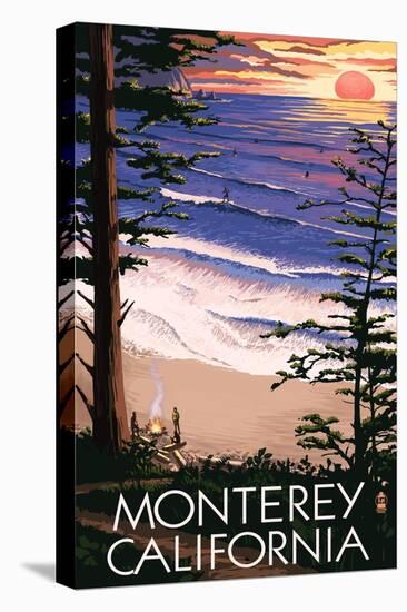 Monterey, California - Sunset and Beach-Lantern Press-Stretched Canvas
