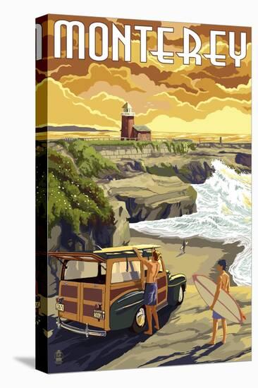 Monterey, California - Woody on Beach-Lantern Press-Stretched Canvas