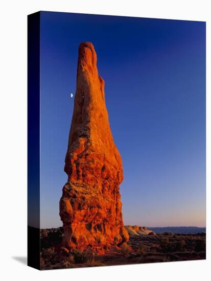 Moon and sandstone spire at Arches National Park-Scott T. Smith-Premier Image Canvas