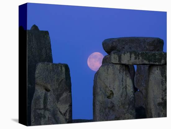 Moon Behind Stonehenge, UNESCO World Heritage Site, Wiltshire, England, United Kingdom, Europe-Charles Bowman-Premier Image Canvas