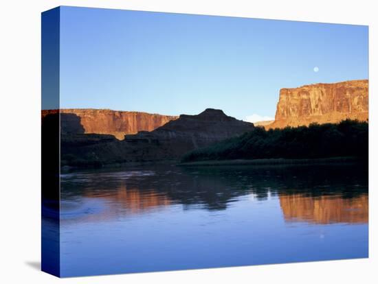 Moon & Cliffs at Sunrise Above Green River, Mineral Bottom, Colorado Plateau, Utah, USA-Scott T. Smith-Premier Image Canvas