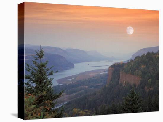 Moon Hangs Over the Vista House, Crown Point, Columbia river Gorge, Oregon, USA-Janis Miglavs-Premier Image Canvas