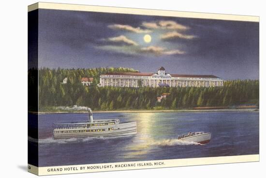 Moon over Grand Hotel, Mackinac Island, Michigan-null-Stretched Canvas