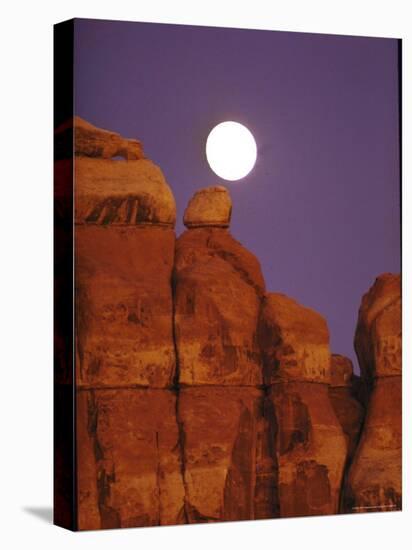 Moon over Orange Striated Rock Structures in Canyonlands National Park, Utah-John Loengard-Premier Image Canvas