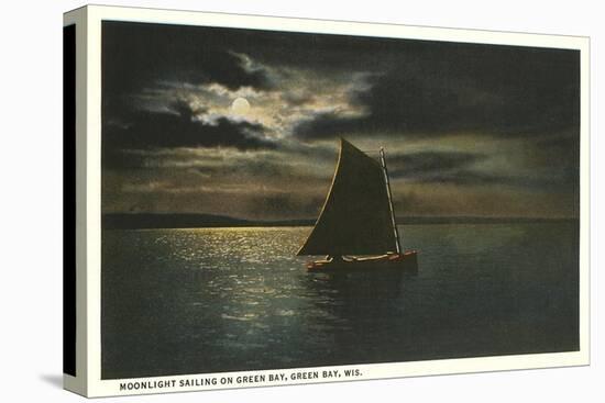 Moon over Sailboat on Green Bay, Wisconsin-null-Stretched Canvas