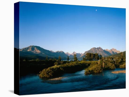 Moon over St. Mary River and Mountains,Glacier National Park, Montana, USA-John Reddy-Premier Image Canvas