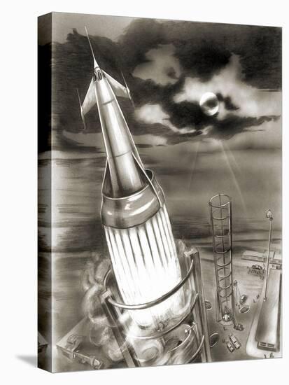 Moon Rocket Launch, 1950s Artwork-Detlev Van Ravenswaay-Premier Image Canvas