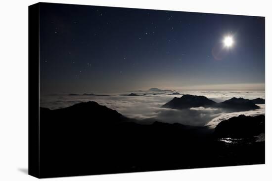 Moon Sand Stars Shine Above Low Lying Clouds on Mount Rainier National Park-Dan Holz-Premier Image Canvas
