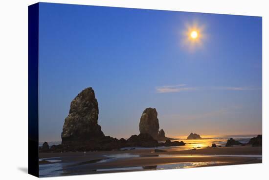 Moon Set over Neadles, Canon Beach, Oregon Coast, Pacific Northwest-Craig Tuttle-Premier Image Canvas