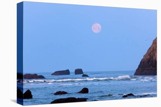 Moon Set over Rock Formations at Low Tide, Bandon Beach, Oregon, USA-Craig Tuttle-Premier Image Canvas