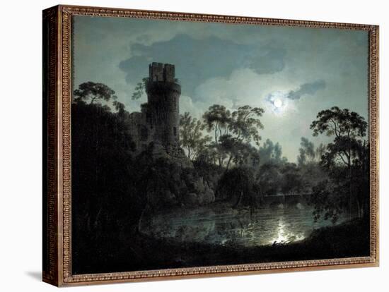 Moonlight with Lake and Castle Romantic Night Landscape. Painting by Joseph Wright of Derby (1734-1-Joseph Wright of Derby-Premier Image Canvas