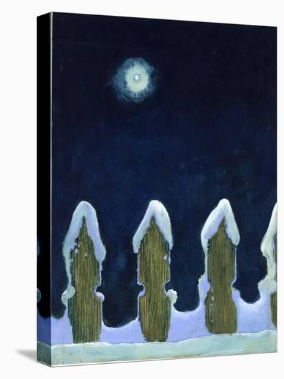 Moonlit Snowy Fence, 1970s-George Adamson-Premier Image Canvas