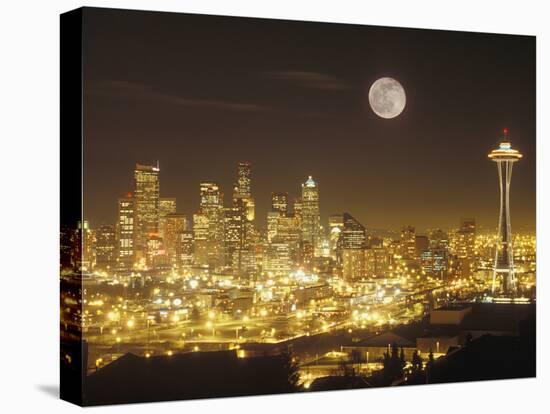 Moonrise over Nighttime Seattle, Washington, Usa-Janis Miglavs-Premier Image Canvas