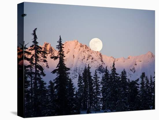 Moonrise over the North Cascades at Sunset, as Seen from Mount Baker, Washington.-Ethan Welty-Premier Image Canvas