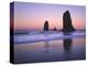Moonset Between the Needles Rocks in Early Morning Light, Cannon Beach, Oregon, USA-Steve Terrill-Premier Image Canvas