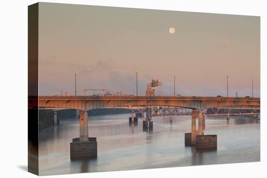 Moonset from the Arkansas River at Dawn, Little Rock, Arkansas, USA-Walter Bibikow-Premier Image Canvas