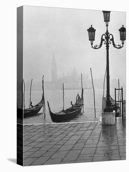 Moored Gondolas on a Foggy Grand Canal with Santa Maria Della Salute Church in the Background-Dmitri Kessel-Premier Image Canvas