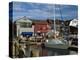 Moored Yacht and Wooden Buildings on the Waterfront at Bannister and Bowens Wharves, Rhode Island-Fraser Hall-Premier Image Canvas