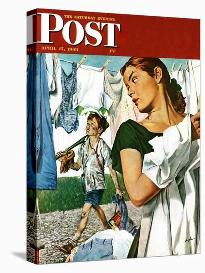 "More Clothes to Clean," Saturday Evening Post Cover, April 17, 1948-George Hughes-Premier Image Canvas