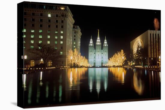 Mormon Temple at night in Salt Lake City Utah-null-Premier Image Canvas